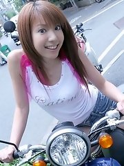 Japanese cutie models her tight shorts